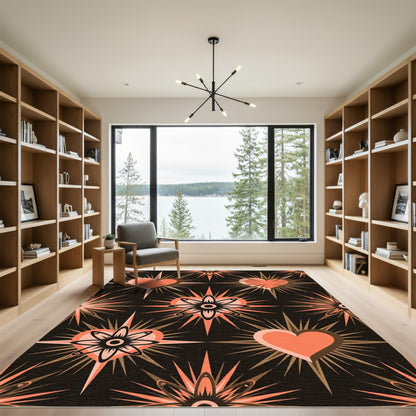 Coral Hearts Bursting Around Centerpiece Rug