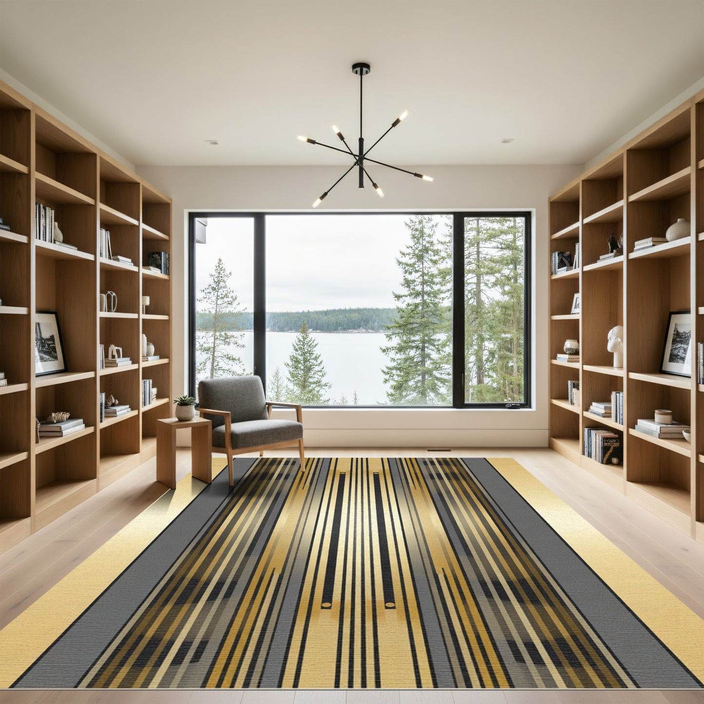 Glamorous Gold Gray Vertical Stripe Rug