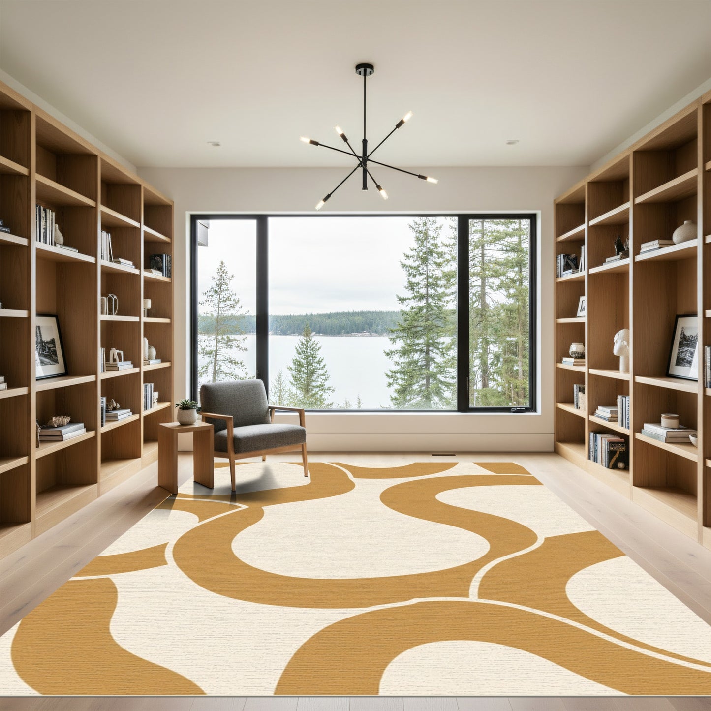 Cream Warm Abstract Organic Swirl Rug