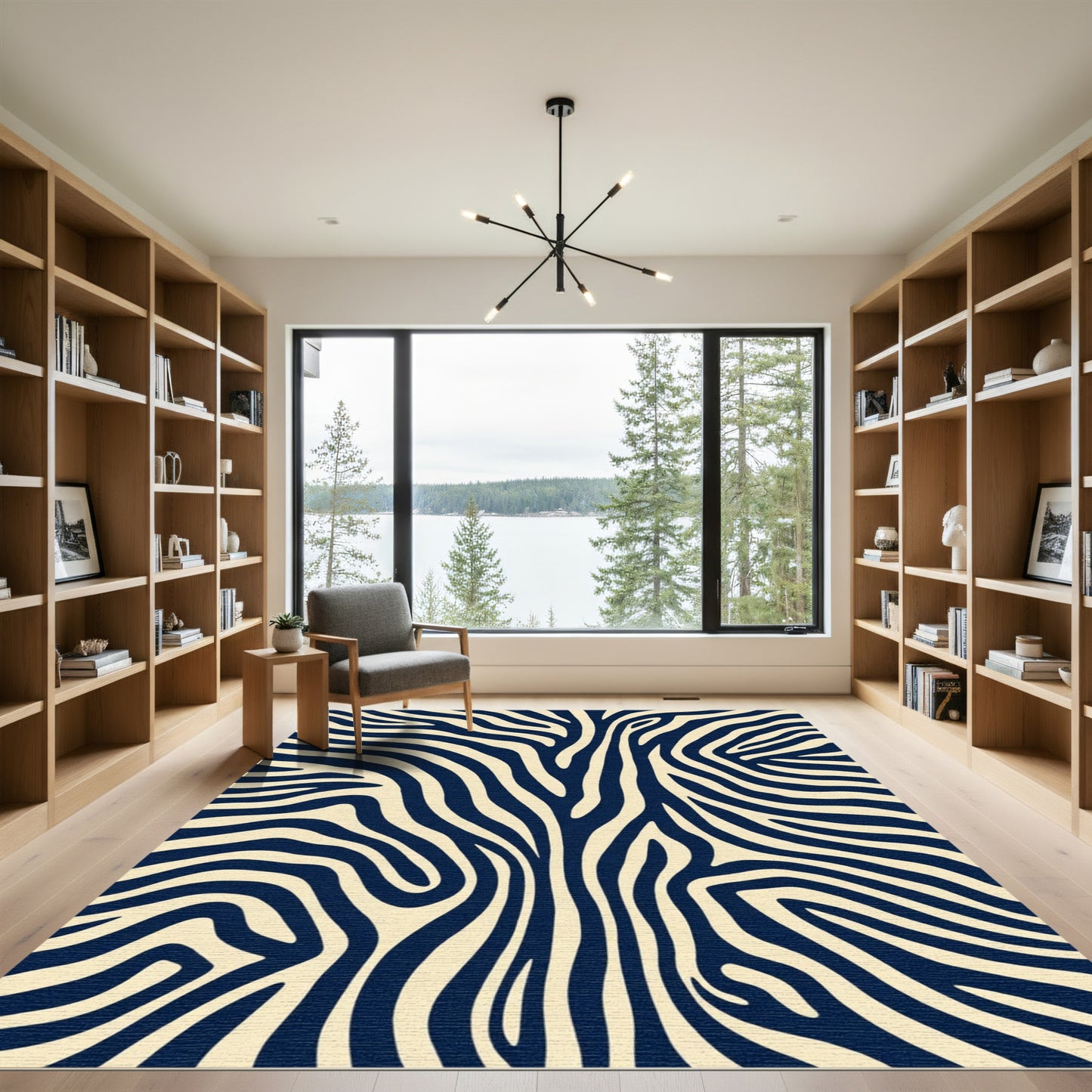 Navy Cream Zebra Stripes Rug