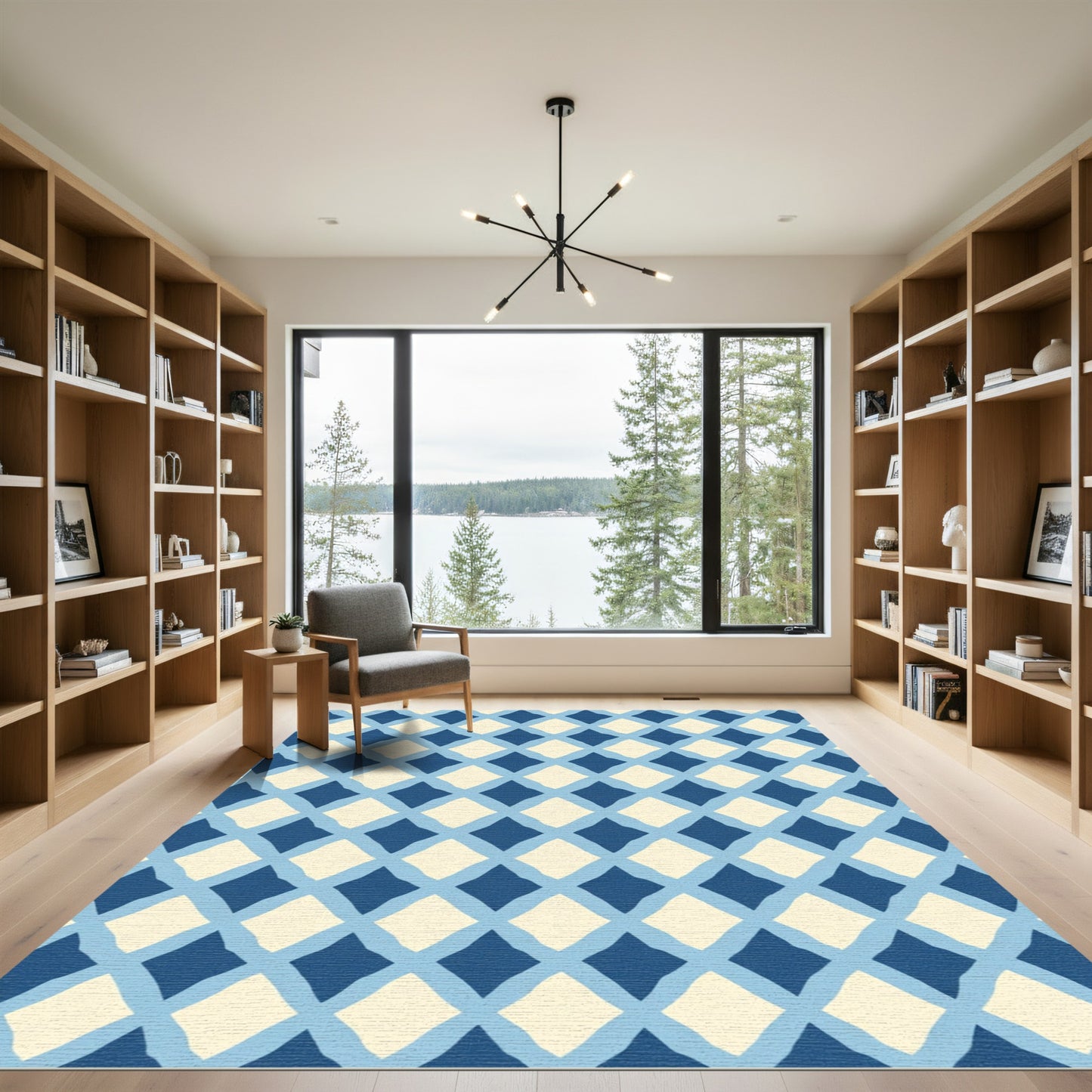 Cerulean Blue Diamond Net Rug
