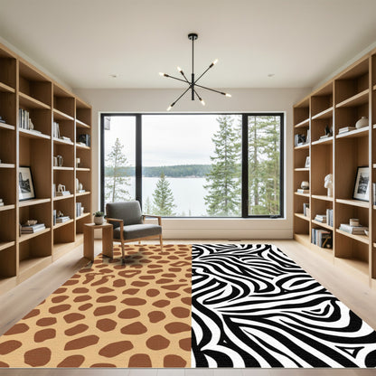 Brown Spots Black White Stripes Overlay Rug