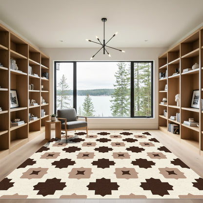 Brown Beige Quatrefoil Geometric Rug