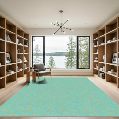Aqua Gold Abstract Wavy Texture Rug