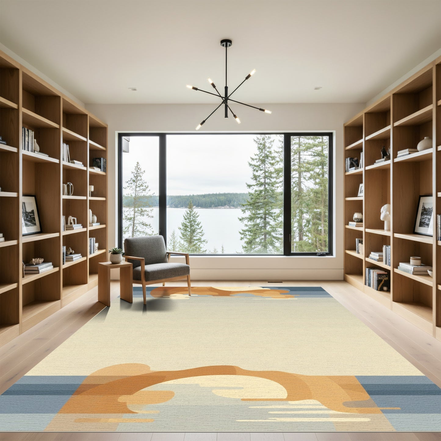Serene Abstract Arch Bridge Sunset Rug