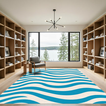 Turquoise Cream Wave Stripe Rug