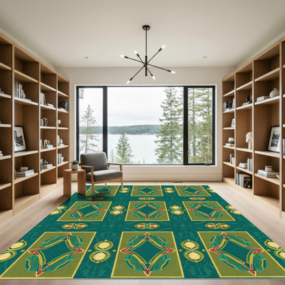 Emerald Green Jewel Tone Diamond Medallion Rug