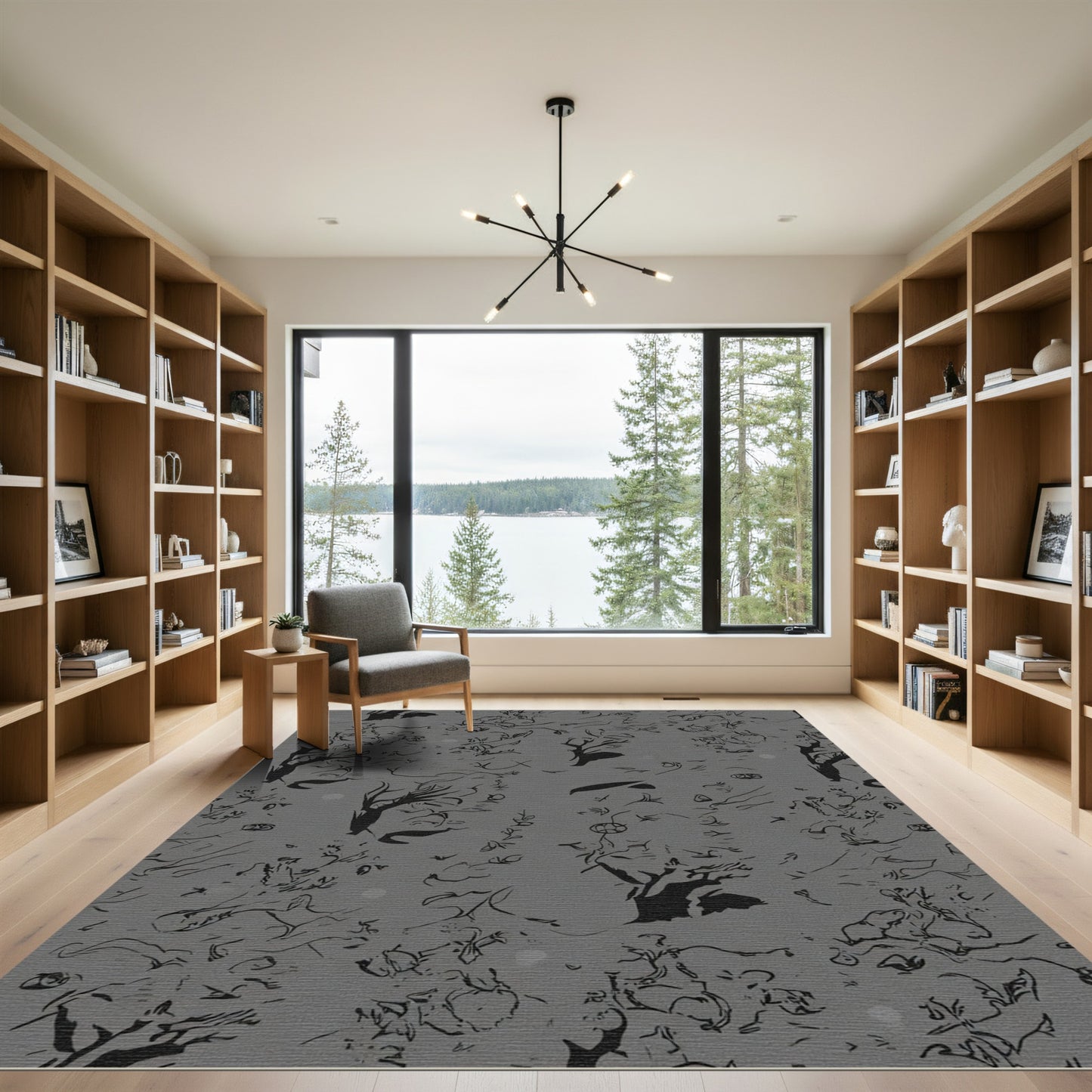 Monochromatic Ink Drawn Trees Collage Rug