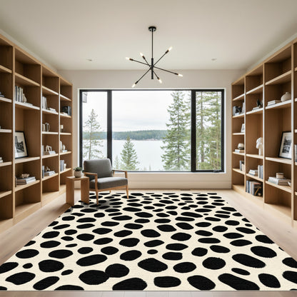 Abstract Black Spots Cream Background Rug