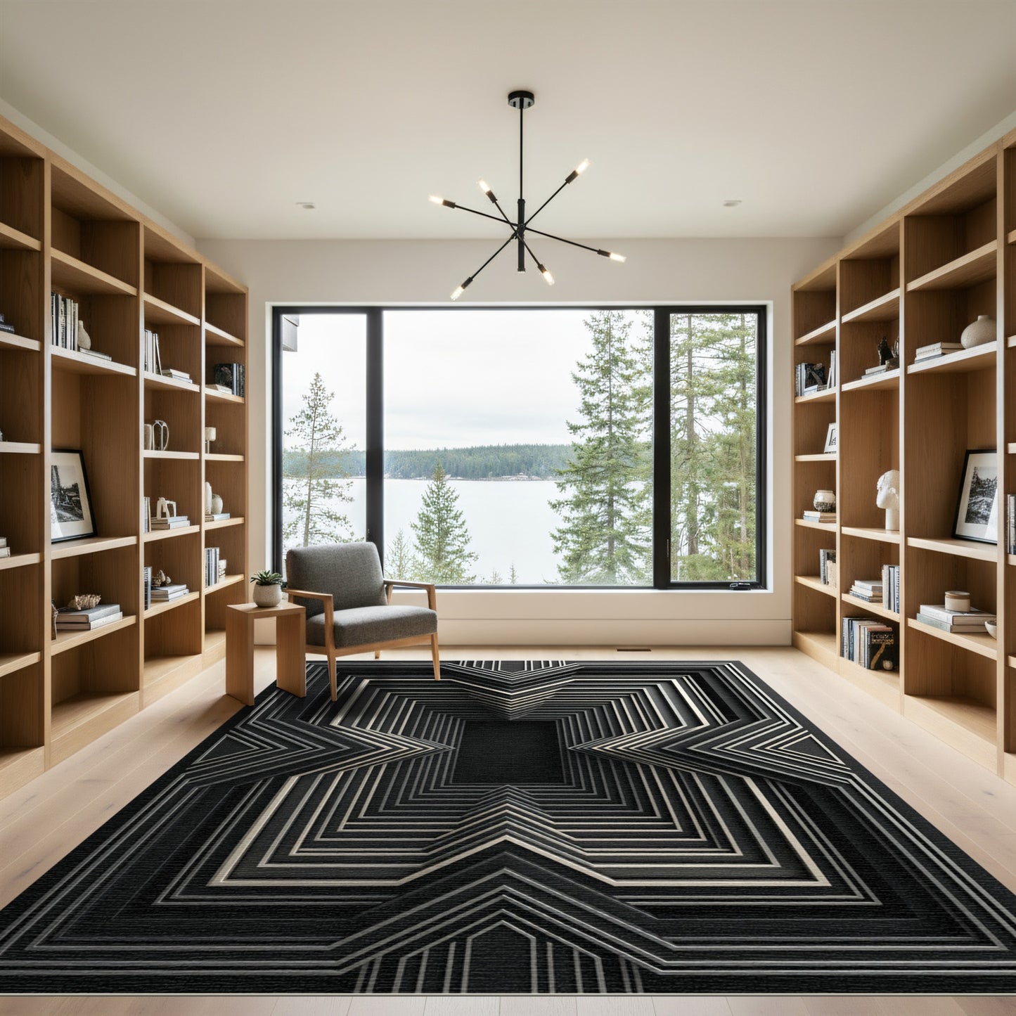 Modern Black Silver Geometric Tunnel Rug
