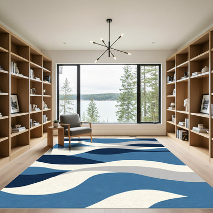 Fluid Blue Swirl Composition Rug
