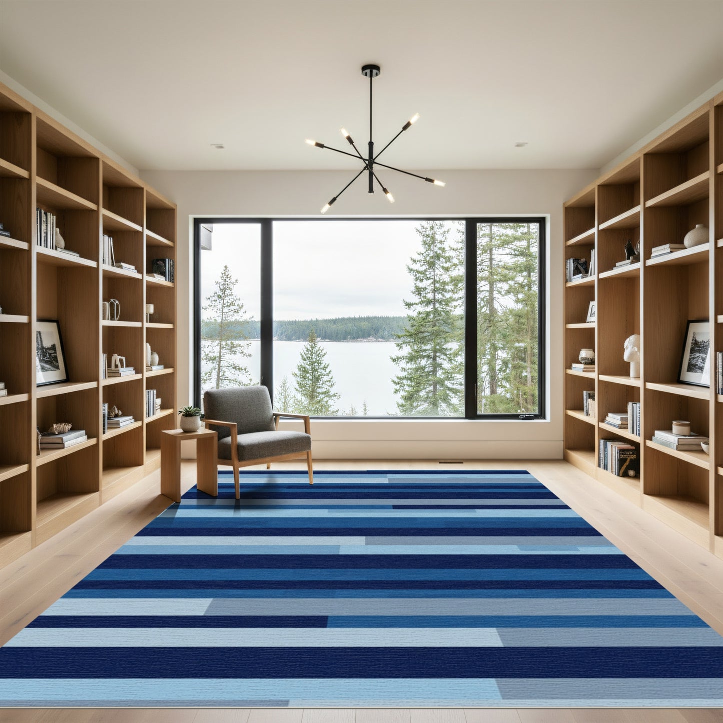 Midnight Blue Gradient Horizontal Lines Rug