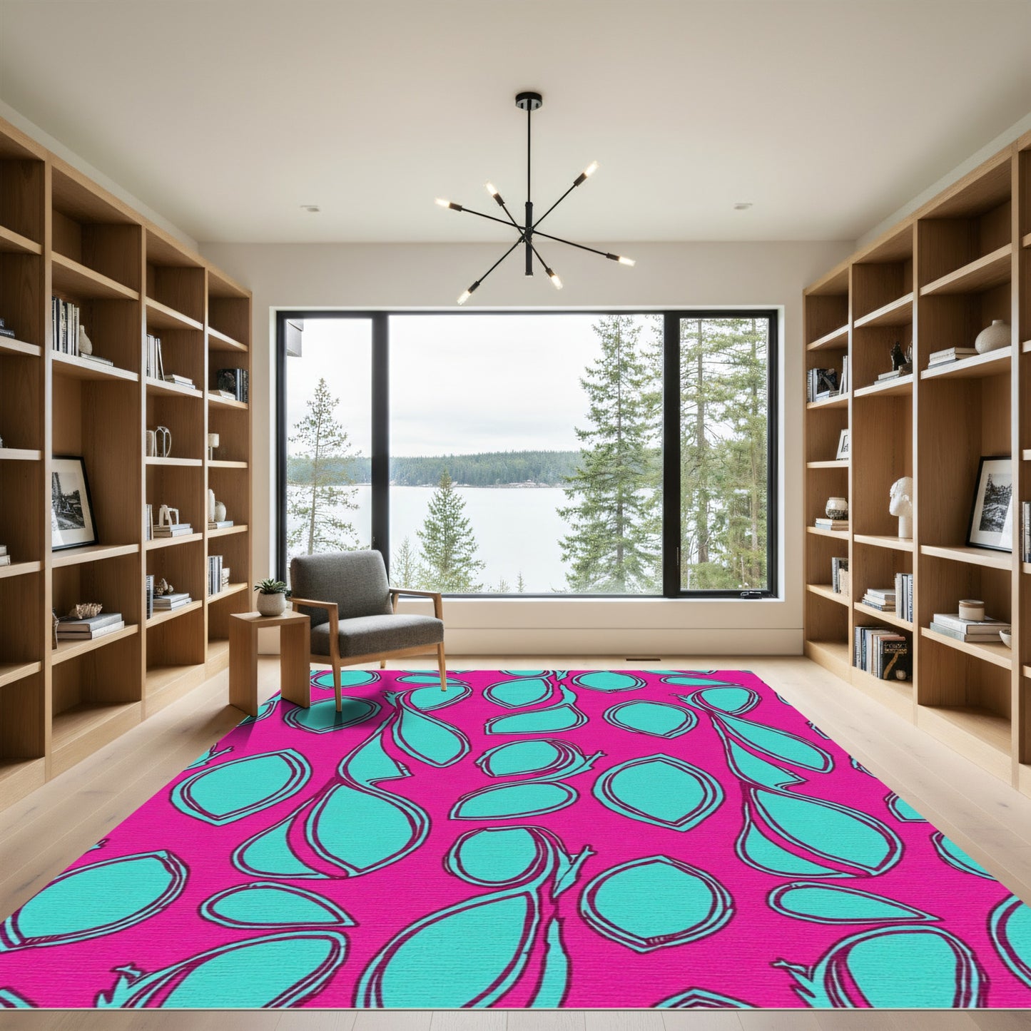 Pink Teal Abstract Leaf Cluster Rug