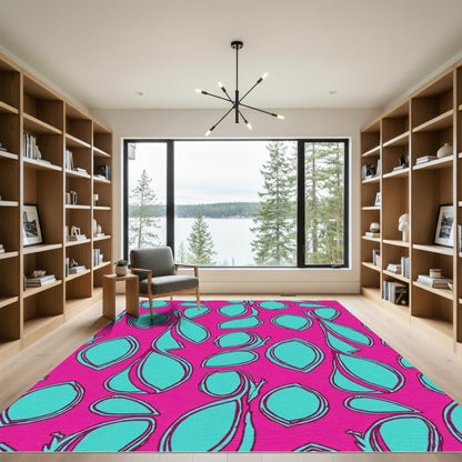 Pink Teal Abstract Leaf Cluster Rug