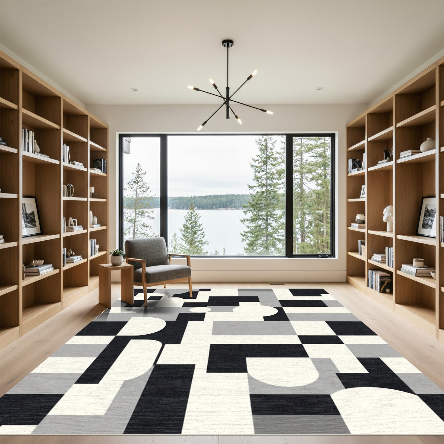 Black White Gray Geometric Abstract Rug