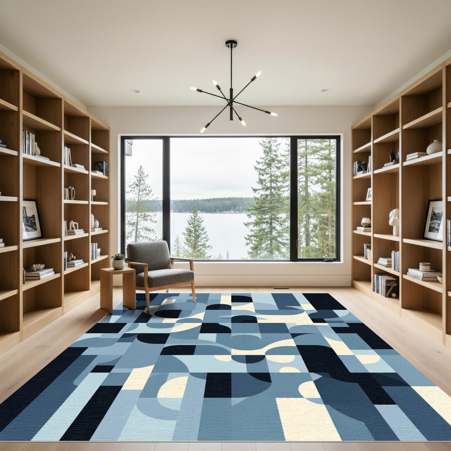 Retro Blue Geometric Abstract Shapes Rug