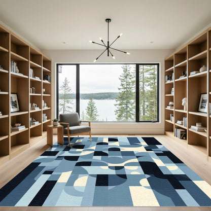 Retro Blue Geometric Abstract Shapes Rug