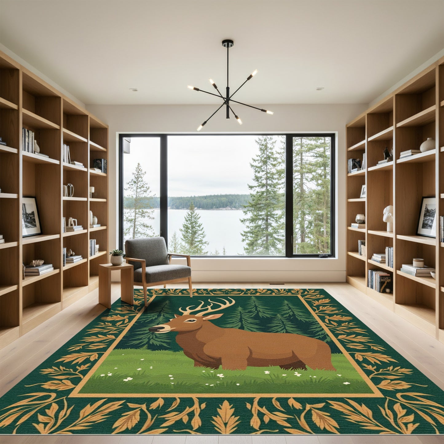 Forest Stag Elegant Woodland Branch Border Rug