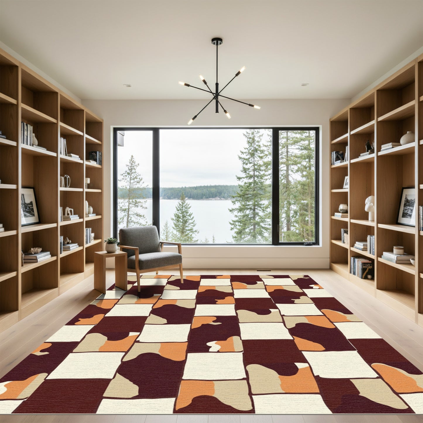 Warm Tan Abstract Stripe Rectangles Rug