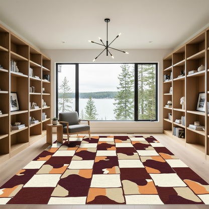 Warm Tan Abstract Stripe Rectangles Rug