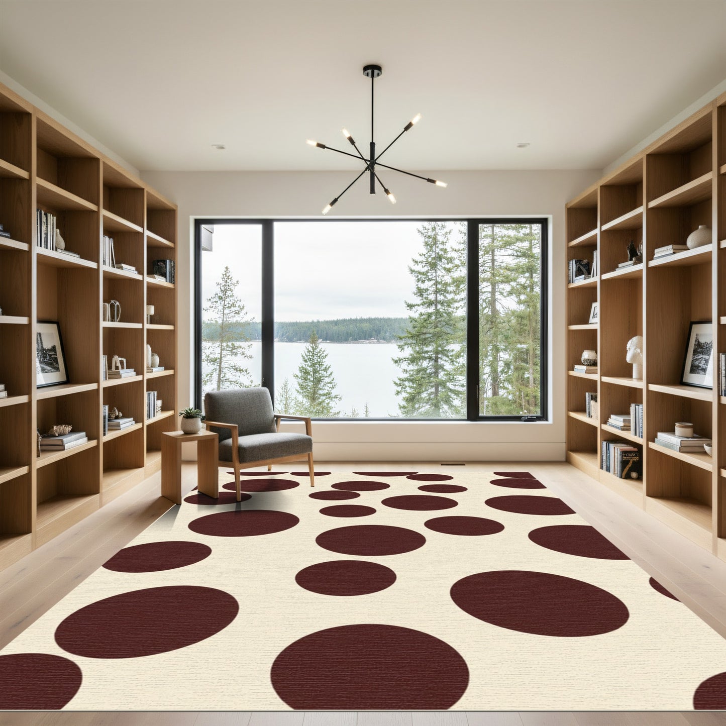 Brown Circles Cream Background Rug