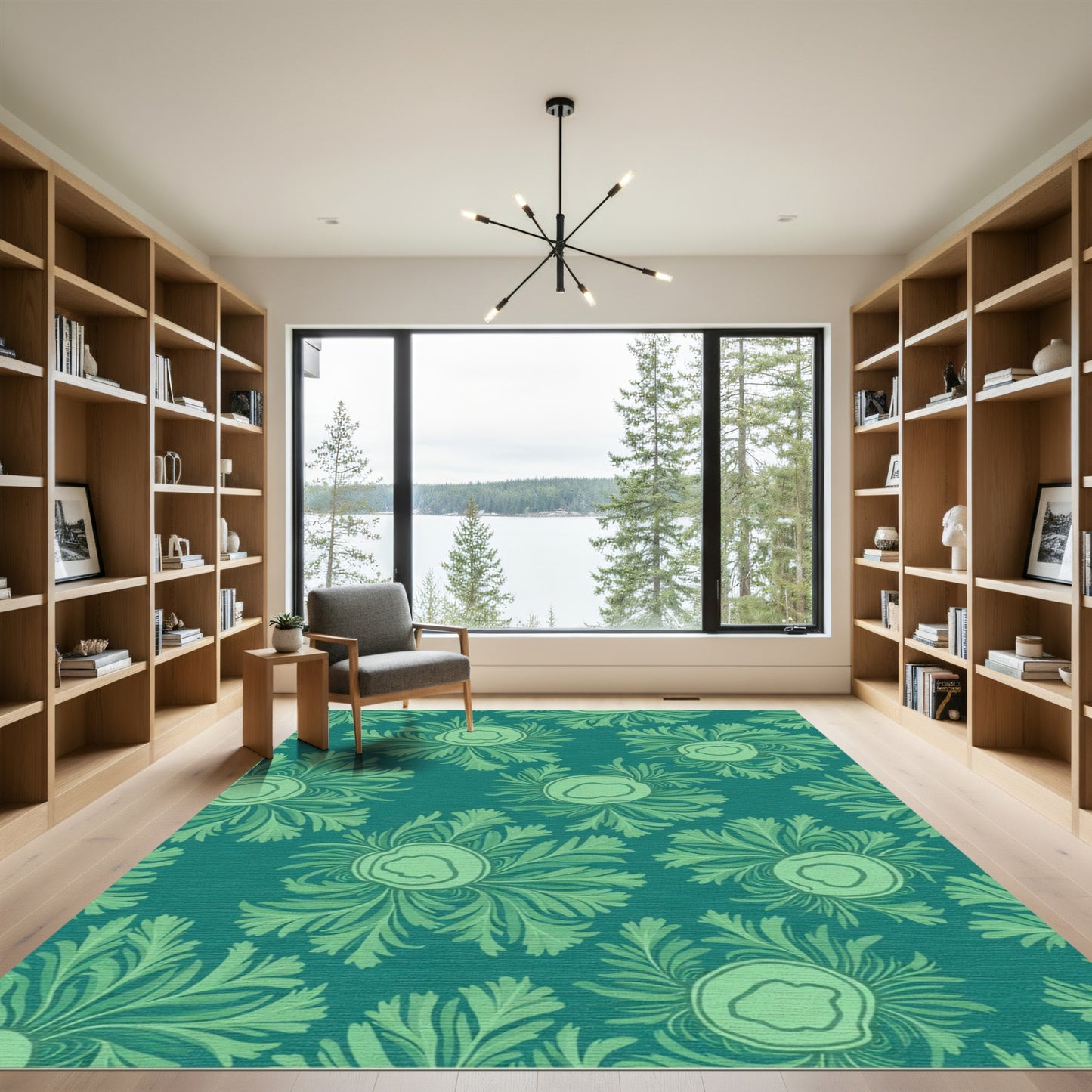 Teal Emerald Green Floral Swirl Rug