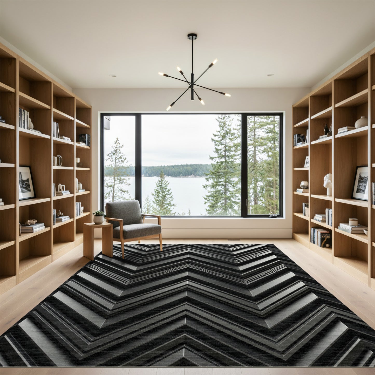 Dark Gray Chevron Geometric Layers Rug