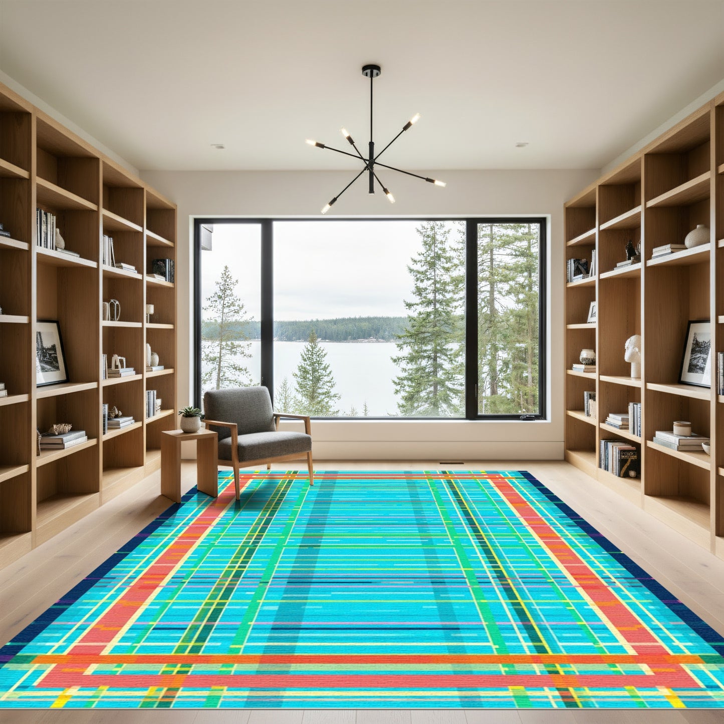 Vibrant Aqua Striped Plaid Rug