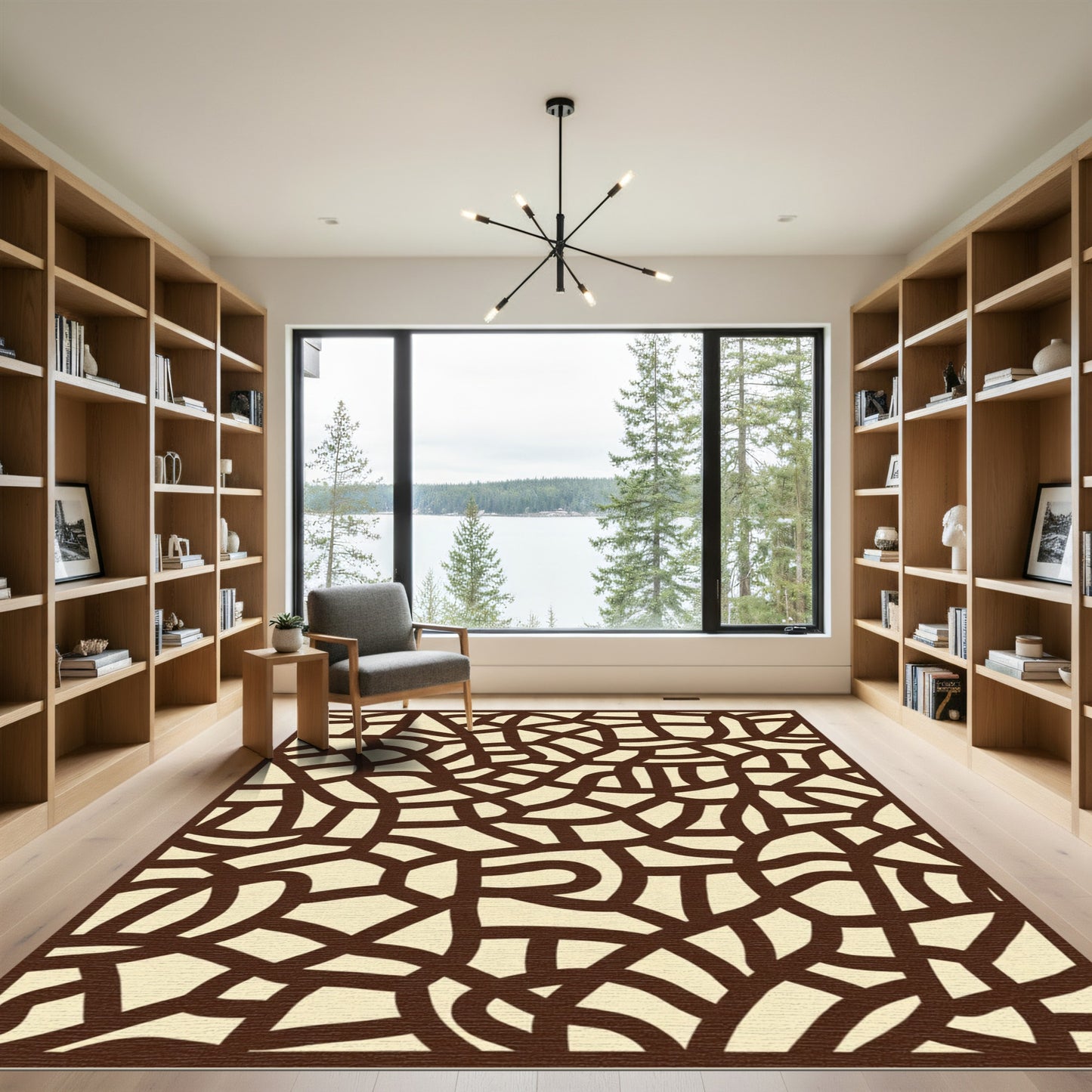 Brown Organic Network Abstract Rug