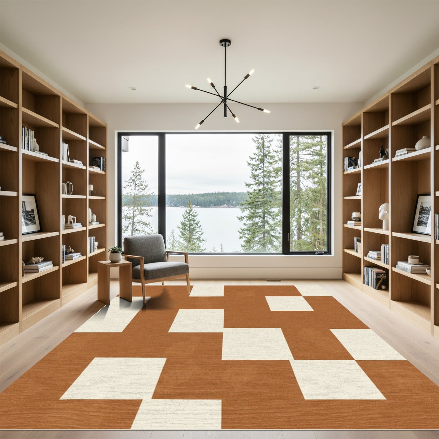 Terracotta Checkerbrush Abstract Squares Rug
