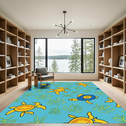 Bright Yellow Turtle Marine Life Rug