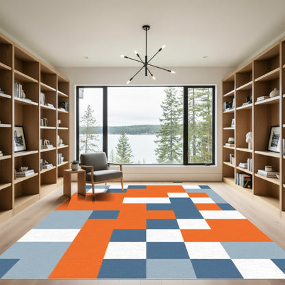 Orange Blue Gray Abstract Squares Rug