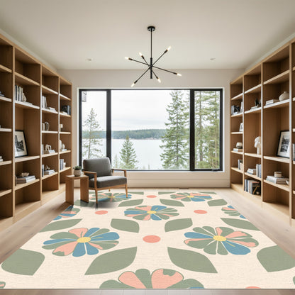 Pastel Floral Leaf Burst Rug