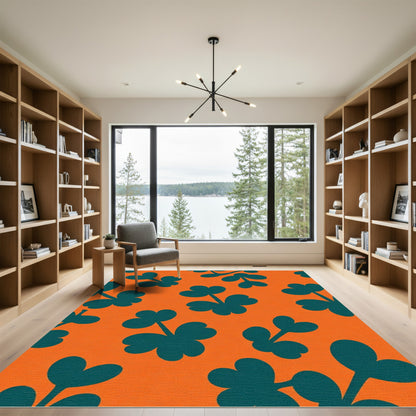 Teal Clover Pattern Orange Background Rug