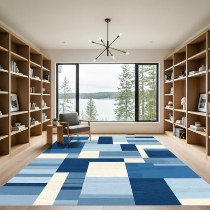 Abstract Indigo Blue Block Rug