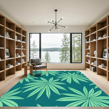 Teal Palm Leaf Starburst Rug