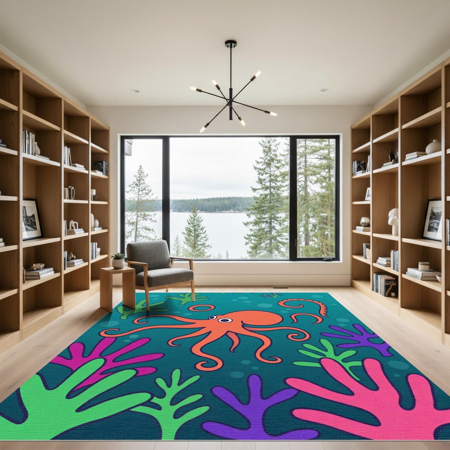 Orange Octopus Coral Reef Whimsy Rug