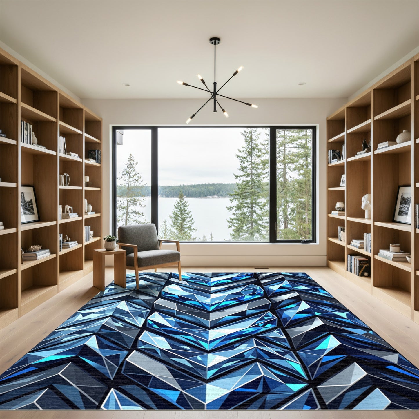 Deep Blue Crystal Geometric Chevron Rug