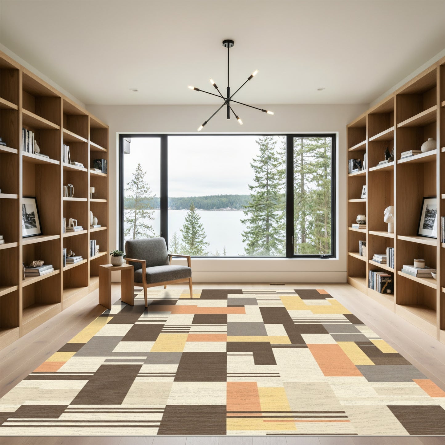 Geometric Blocks With Peach Yellow Accents Rug