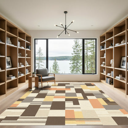 Geometric Blocks With Peach Yellow Accents Rug