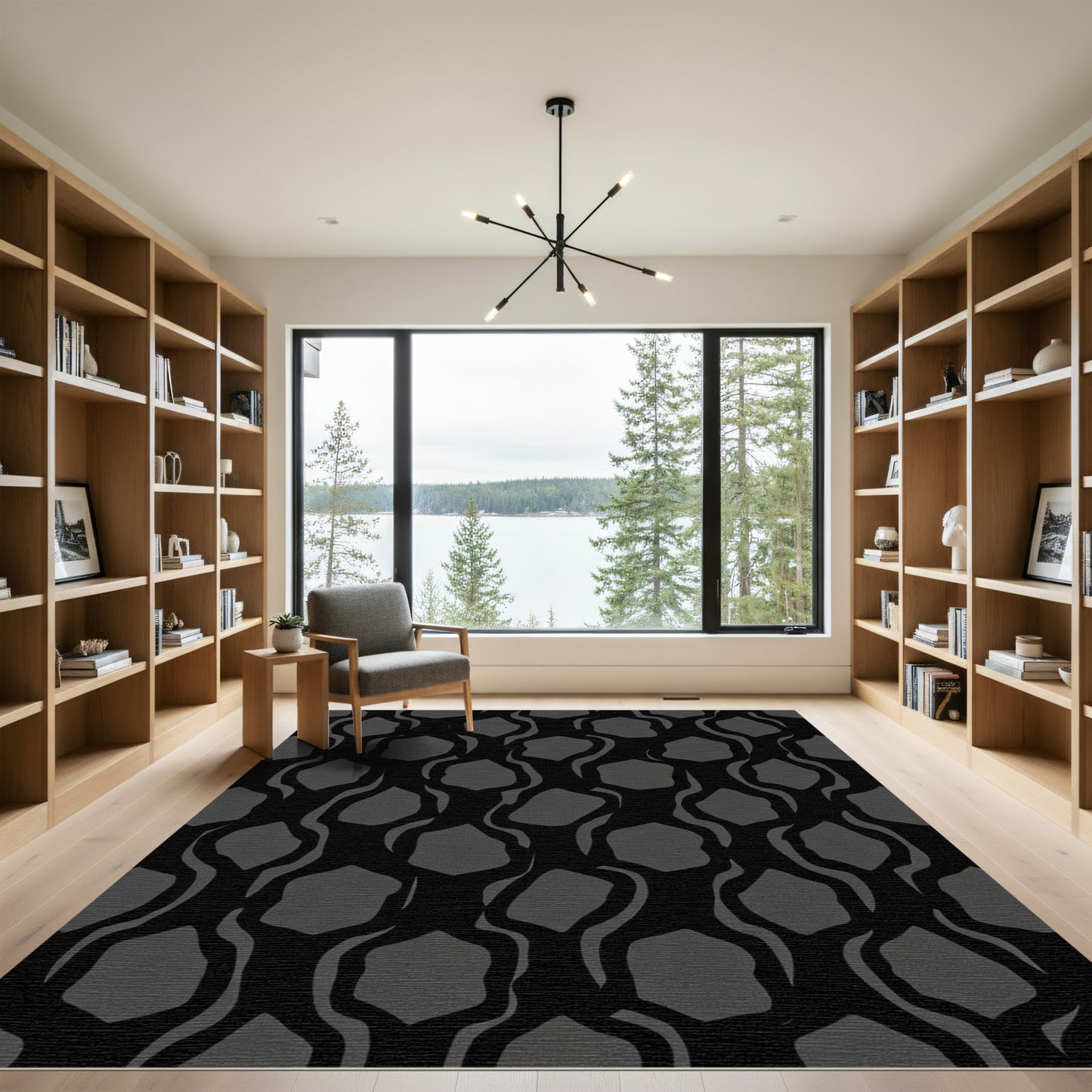 Dark Gray Organic Interlocking Forms Rug