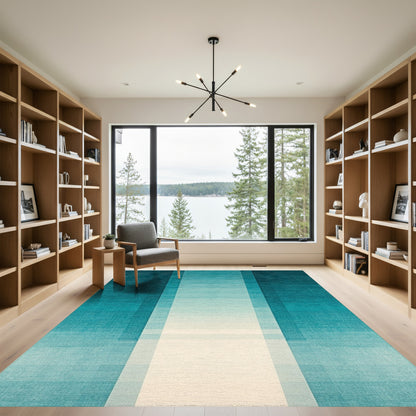 Teal Vertical Ombre Stripes Rug
