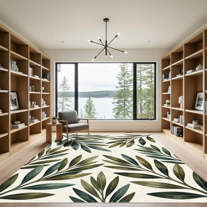 Earthy Tones Leafy Branches Arrangement Rug