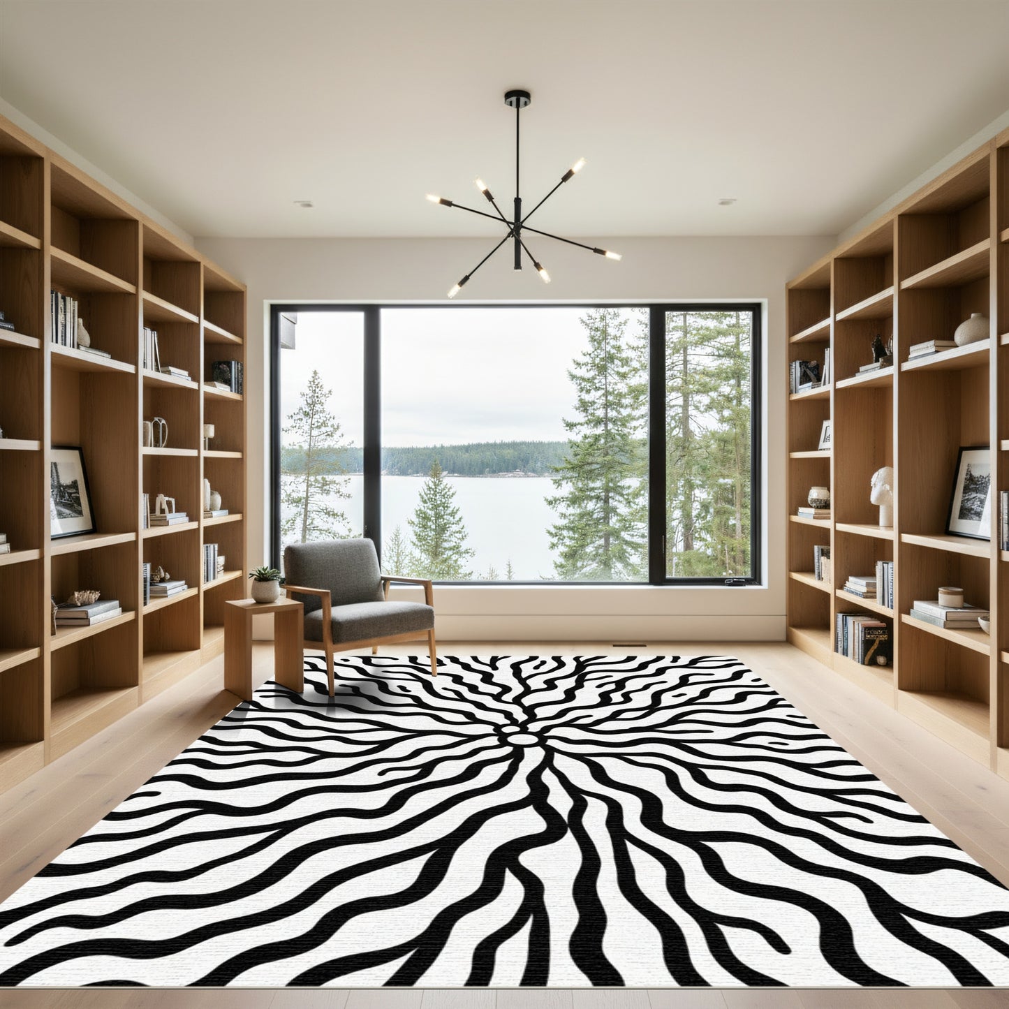 Black White Organic Branching Rug