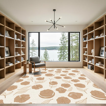 Warm Beige Outline Floral Scatter Rug