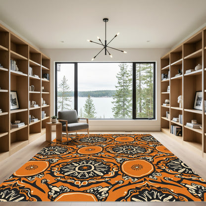 Antique Orange Black Floral medallion Rug