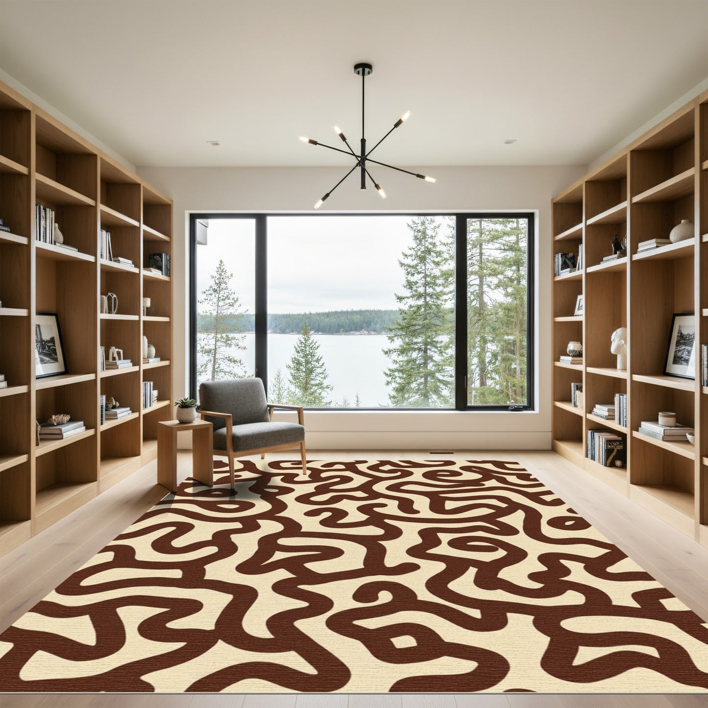 Brown Cream Abstract Labyrinth Rug