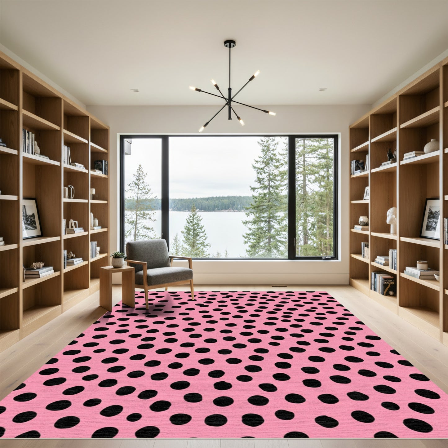 Playful Pink Black Polka Dot Rug