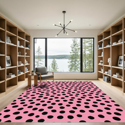Playful Pink Black Polka Dot Rug
