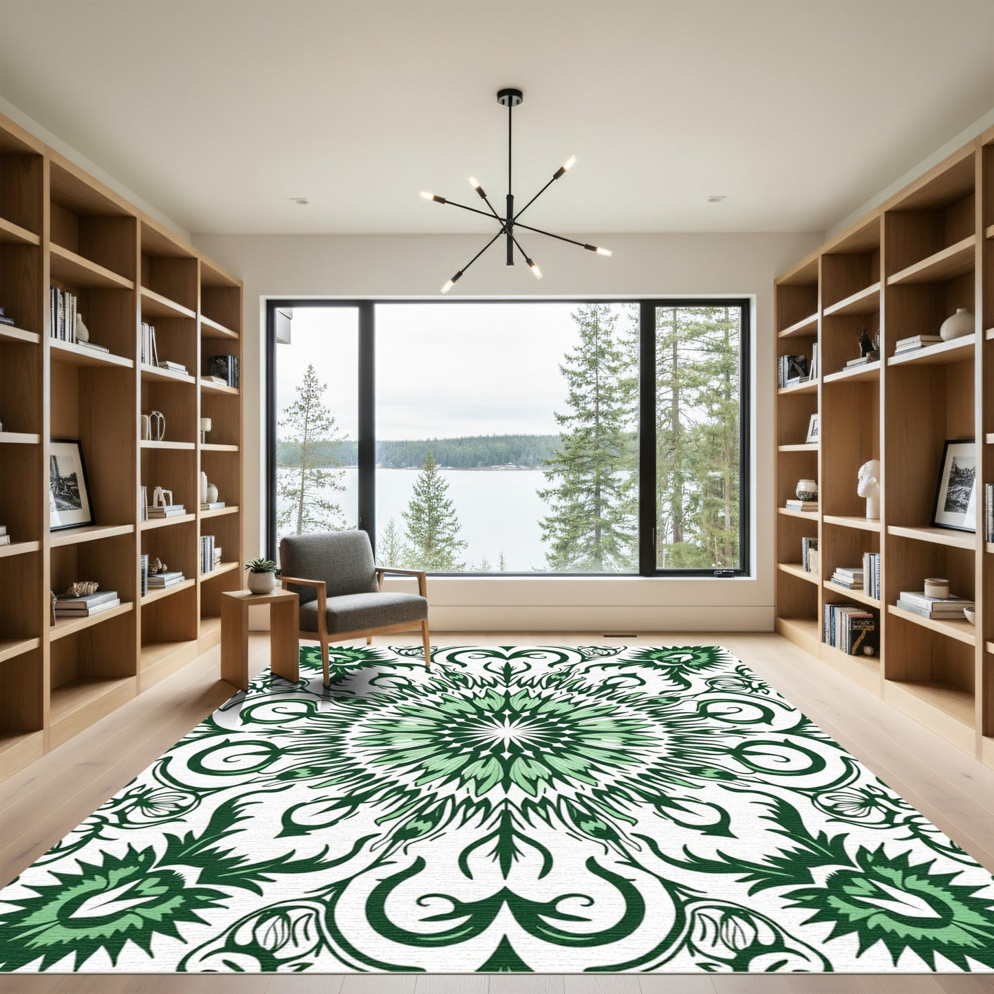 Lush Emerald Floral Medallion Layout Rug